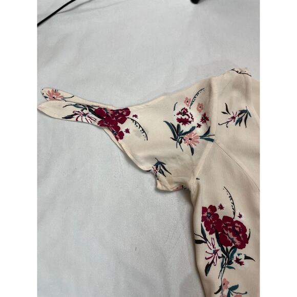 ASTR The Label Cream Red Floral Button Front Ruffle Mini Dress Size Small - Picture 9 of 14